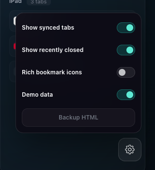 Настройки боковых панелей, rich icons, demo data и HTML-бэкапа